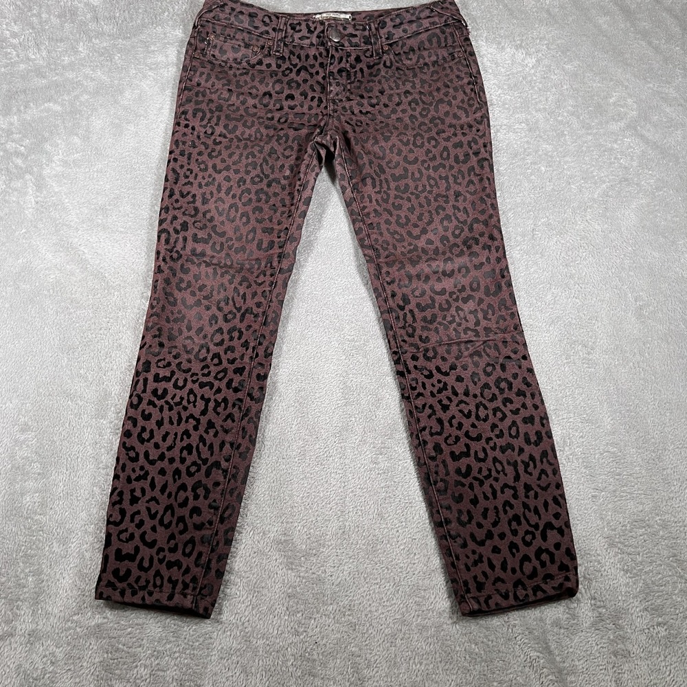 Free People Jeans Womens 27‎ Brown Leopard Print Skinny Stretch Denim Pants